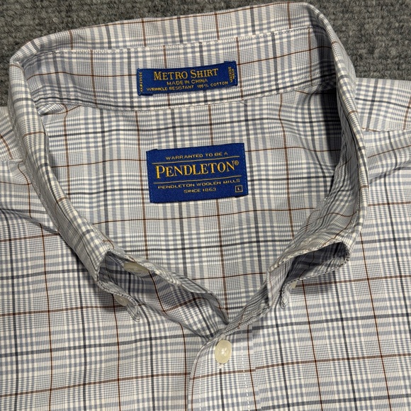 ( LOT OF 2 ) PENDLETON Men’s L Metro Shirts, Plaid Green & White Checks - Picture 8 of 11